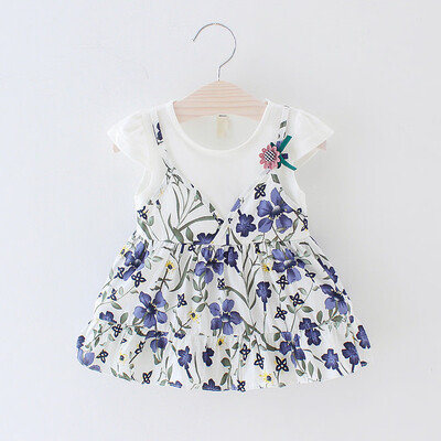 

Infant Kid Baby Girl Short Sleeve Floral Flower Printed Princess Dress Clothing