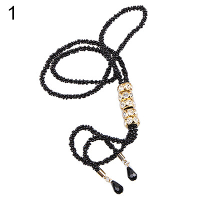 

Womens Dress Sweater Necklace Rhinestone Charm Pendant Long Black Chain Jewelry Gift