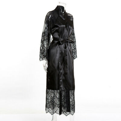 

New Womens Ladies Satin Long Nightdress Silk Lace Lingerie Nightgown Sleepwear