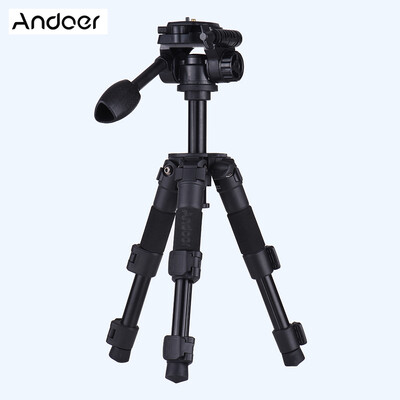 

Andoer Q166S Portable Mini Aluminum Alloy 3-Section Photography Tabletop Tripod with 3-Way PanTilt Head Max Height 51cm for DSLR