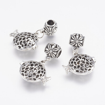 

Tibetan Style Alloy European Dangle Beads Large Hole Pendants Fish Antique Silver 36mm Hole 5mm Pendant 21x23x7mm
