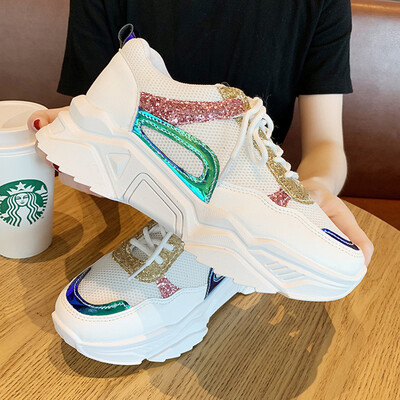 

Dad shoes girl autumn net surface breathable thick soles small white shoes super hot leisure shoes retro