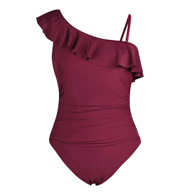 

Saidsome Women One Piece Off Shoulder Swimwear Asymmetric Ruffles Monokini Bathing Suits