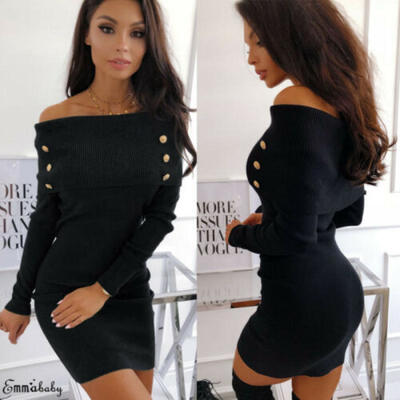 

New Womens Winter Casual Off-Shoulder Party Evening Cocktail Short Mini Dress