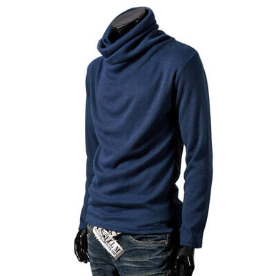 

Mens High Collar Pile Collar T Shirts Casual Knitted Slim Long Sleeve T Shirt Solid Color T150 For Men