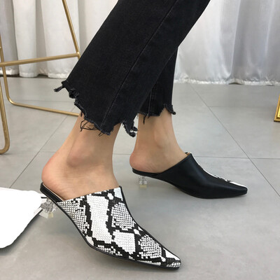 

Rose Sexy Women Snake Skin Pattern Pointed Toe Shoes Platform Sandals Flats Slippers