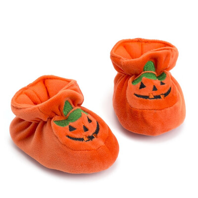 

Newborn Toddler Baby Girls Boys Halloween Flock Pumpkin Soft Sole Casual Shoes