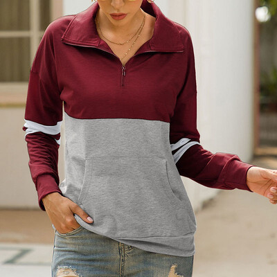 

Autumn Fashion Casual Women Zipper lapels splice Swatshirt Coat