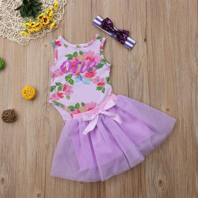 

Toddler Newborn Baby Girl Floral Tops Romper Bow Tutu Dress 3Pcs Outfits Clothes