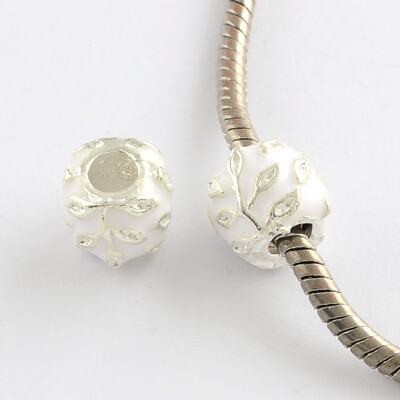 

Alloy Enamel Style Rondelle Large Hole Beads Silver White 105x9mm Hole 45mm