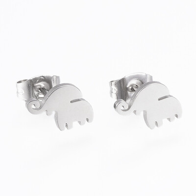

304 Stainless Steel Stud Earrings Elephant Stainless Steel Color 7x95x1mm Pin 08mm