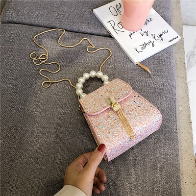 

French small bag Messenger versatile handbags new 2019 Korean version of the tide fairy sequins pearls shoulder bag