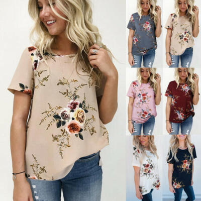 

Boho Damen Sommer Casual Blumendruck Shirts Chiffon Top Strand Lose Bluse