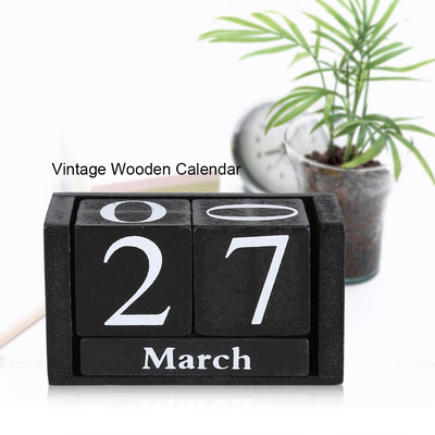

Vintage Wooden Calendar Desktop Wood Block Month Date Display Home Office Decoration Wooden Calendar Wood Block Calendar