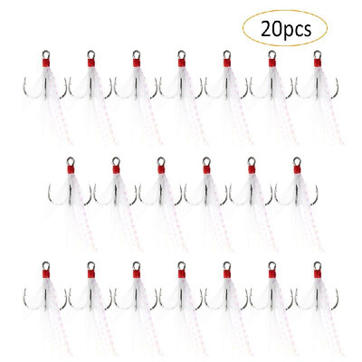 

20pcs Feather Hooks Fishing Hooks with Luminous Feather 2 4 6 8 10 Fishhook Fishing Terminal Tackle