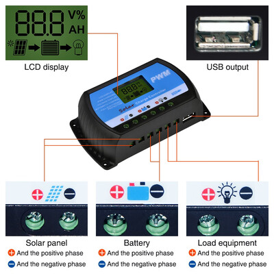 

Solar Controller 12V 24V 30A 20A 10A Solar Regulator PWM Solar Panel Battery Charger LCD Display Dual USB 5V Output