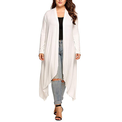 

Toponeto Womens Plus Size Long Sleeve Waterfall Asymmetric Drape Open Long Maxi Cardigan