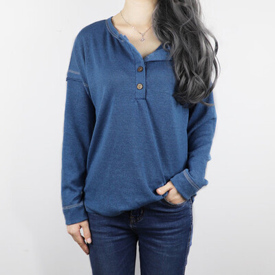 

Starmoon Women Solid O-Neck Casual Button Long Sleevet Tunic Tops Blouse T-Shirt