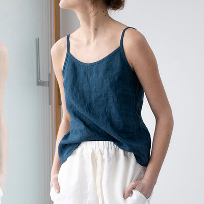 

Nomeni Womens Casual Sleeveless Solid Linen Sling Vest Blouse Casual Shirt Tops