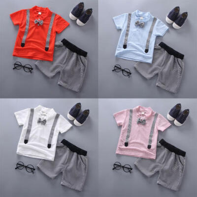 

US STOCK KidsBaby Boy Outfits Short Sleeve T-shirtShorts Gentleman Clothes Sets