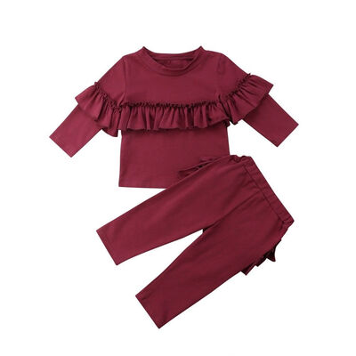 

Toddler Kids Baby Girl Ruffle Solid Tops Pants Leggings 2Pcs Outfits Clothes