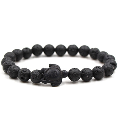 

8Mm Black Lava Stone Beads Bracelet Turquoise Sea Turtle Bracelet Beach Jewelry For Men Women Yoga Energy Friendship Bracelet