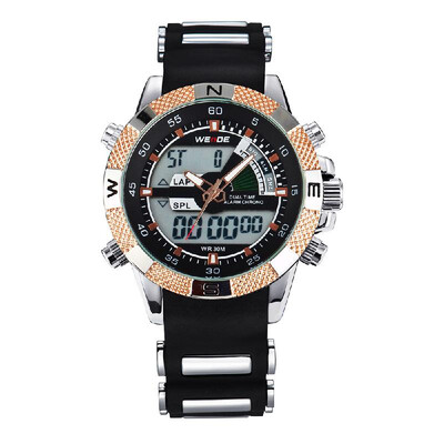 

WEIDE WH1104 Dual Display Two Movement Quartz Digital Men Watch 3ATM Waterproof LCD Backlight Date Week Month Alarm SPL Split Time