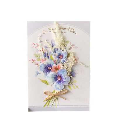 

Random Color Happy Birthday Postcard Party Greeting Gift Cards Paper Vintage Dry Flower Shinning Cards