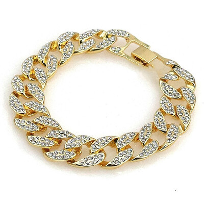 

Hip Hop Heavy Iced Out 15mm Gold Toned CZ Stone Chain Necklace & Bracelet Set