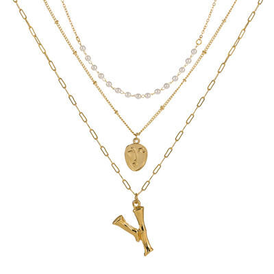 

2019 New Face Coin Beads Alphabet Initial LetterPendant Necklace Female Gold Color Chain Choker Collar Necklaces for Women