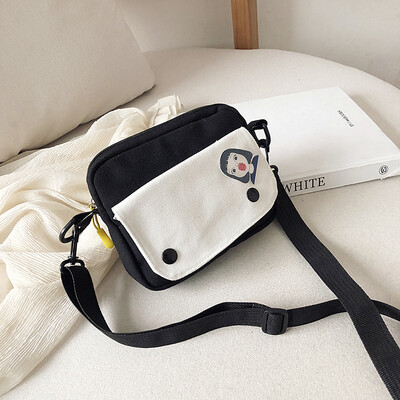 

2019 new cartoon cute canvas bag hit color square bag female fashion temperament Messenger bag chic wild shoulder bag