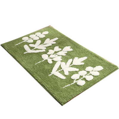 

Pretty Comfy Green Leaves Pattern Thickened Flocking Door Mats Home Porch Anti-slip Door Rugs Bathroom Absorbent Mats Home Decor
