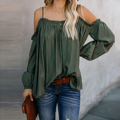 

Starmoon Womens Casual Off Shoulder Solid Long Sleeve Ladies Loose Tops T-Shirt Blouse