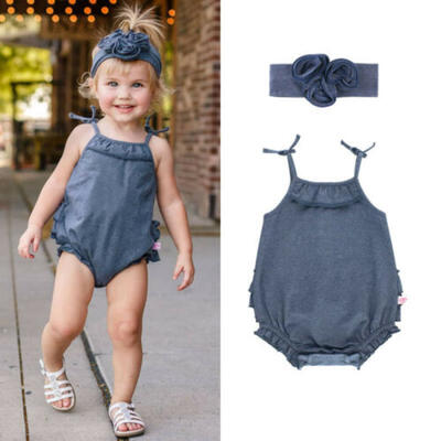 

Toddler Baby Girls Romper Bodysuit Jumpsuit Headband Outfits Set Sunsuit Clothes