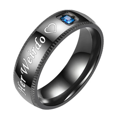 

His Carzy Her Weirdo Rhinestones Studded Stainless Steel Couple Wedding Rings