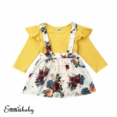 

Newborn Baby Girl Clothes Long Sleeve Romper TopsFloral Dresses 2Pcs Outfit Set