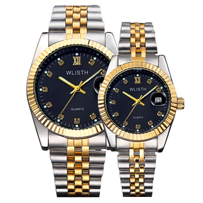 

2 pcs Fashion watch for Men Women luxury brand Stainless Steel Date quartz Lovers gift couples Watches diamonds Montre hommes