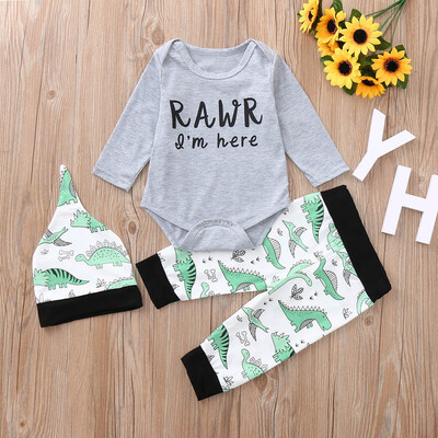 

Infant Baby Girl Boys Letter Cartoon Dinosaur Romper Jumpsuit Pants Clothing Set