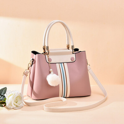 

10 pieces from the batch fresh Korean version of the lady bag striped ribbon versatile handbag hair ball pendant shoulder bag