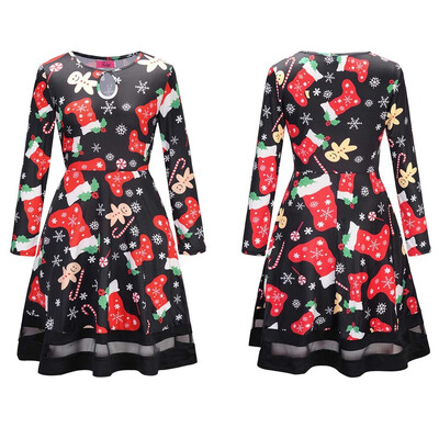 

BOFUTE New Europe America Womens Clothing O-Neck Printing Skirt Christmas Clothing Long Sleeve Dress 1296
