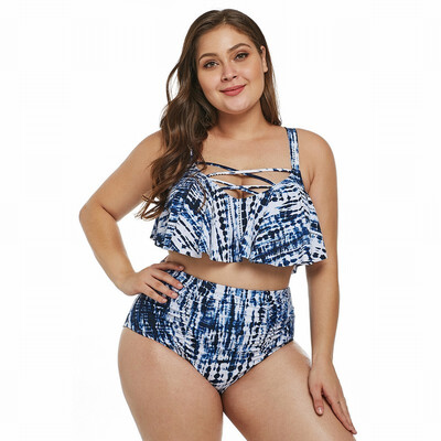 

Womens Swimwear print two-piece set gather high waist Plus Size swimwear