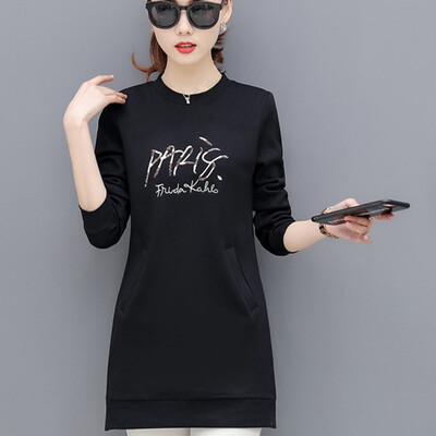 

Fashion Trend Embroidered Letter Long Pullover Korean Style Round Neck Long-sleeved Sweatshirt femme