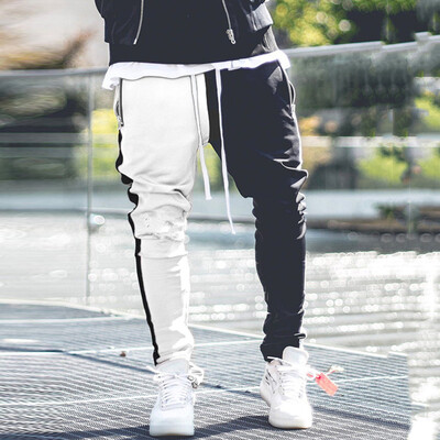 

Gobestart Mens Long Color Block Street Patchwork Zippers Elastic Casual Pencil Pants