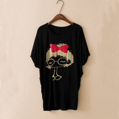

10 Kinds Of 2 Color Modal Casual Letters Animal Print Round Neck Bat Shirt Female T-shirt Blouse 3