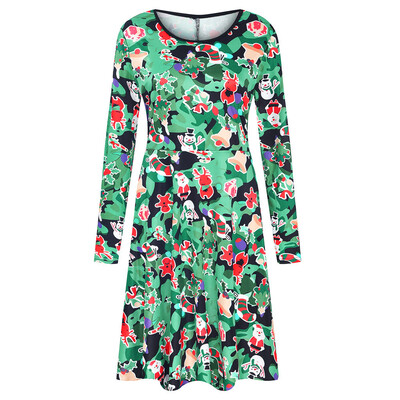 

Tailored Womens Stylish O Collar Splice Print Long Sleeve Dress Long Dress