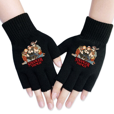 

Animemerch Stranger Things Gloves Eleven Demogorgon Cosplay Gloves Half Finger Gloves Printed Gloves Winter Warm Mitten