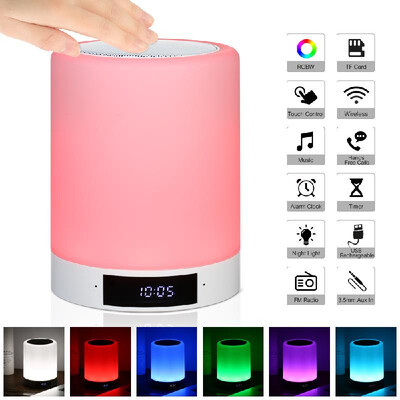 

USB Rechargeable LCD Smart Colorful RGB LED Night Lamp Wireless BT Speaker Touch Control Dimmable Mood Lamp Alarm Clock Support TF
