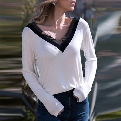 

Womens Casual Loose Fit Long Sleeve Blouse V-neck Pullover Sport Leisure Wear