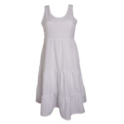 

Women Sleeveless Stretch Round Neck Sundress Draped Beach Style Party Loose Mini Dress