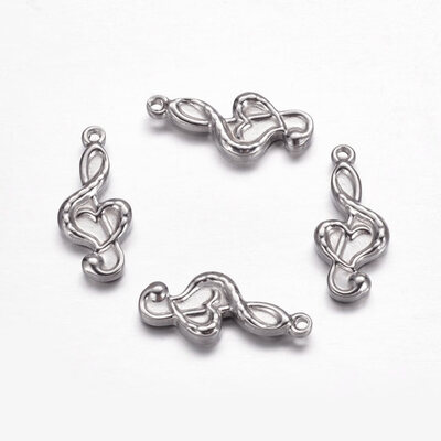 

304 Stainless Steel Pendants Musical Note Stainless Steel Color 22x95x3mm Hole 15mm